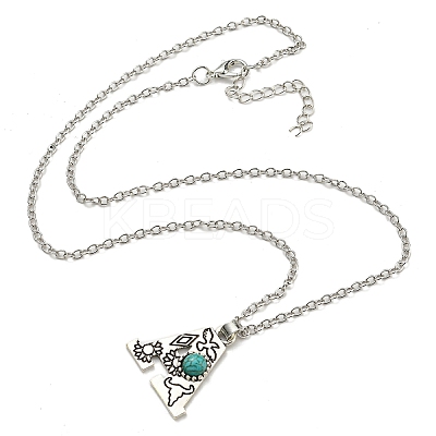 Letter A~Z Antique Silver Plated Alloy with Synthetic Turquoise Pendant Necklaces NJEW-G080-01A-1
