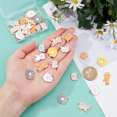 40Pcs 10 Style Light Gold Plated Alloy Enamel Pendants ENAM-FH0001-24-1