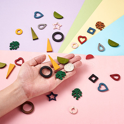 120Pcs 20 Style Painted Wood Pendants/Links/Cabochons/Bead WOOD-BT0001-05-1