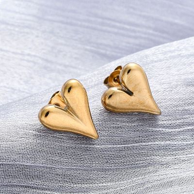 Ion Plating(IP) 304 Stainless Steel Heart Stud Earrings for Women X-EJEW-F300-09G-1