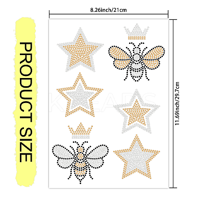 Star Crown Bees Glass Hotfix Rhinestone DIY-WH0303-288-1
