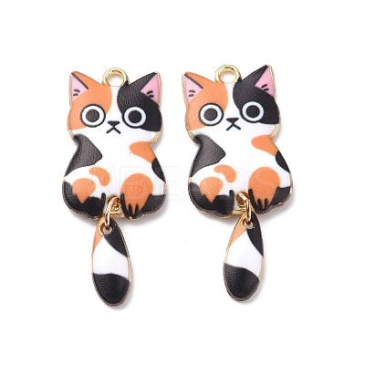Light Gold Rack Plating Alloy Enamel Pendants X-ENAM-G210-01LG-1