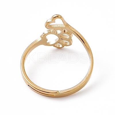 Ion Plating(IP) 201 Stainless Steel Heart & Dog Paw Prints Adjustable Ring for Women RJEW-K238-09G-1