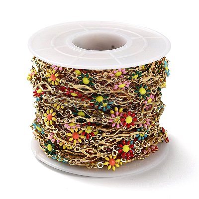 Ion Plating(IP) Golden 304 Stainless Steel Flower & Rhombus Link Chains CHS-D036-01G-01-1