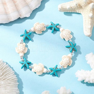 Synthetic Turquoise Beaded Stretch Bracelets for Men Women BJEW-JB11760-02-1