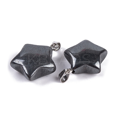 Natural Black Stone Pendants G-Q172-09P-02-1