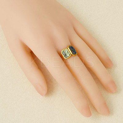 304 Stainless Steel with Natural Shell Cuff Open Rings for Women US1976-4-1