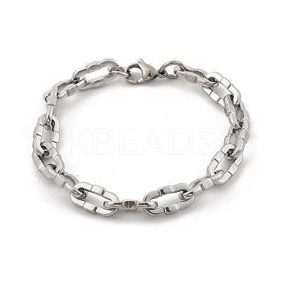304 Stainless Steel Dapped Chain Bracelets for Women BJEW-F488-61P-1