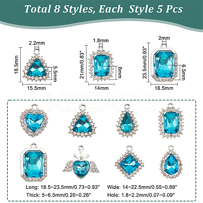 40Pcs 8 Style Platinum Plated Alloy Glass Pendants Sets ALRI-PH0001-27B-1