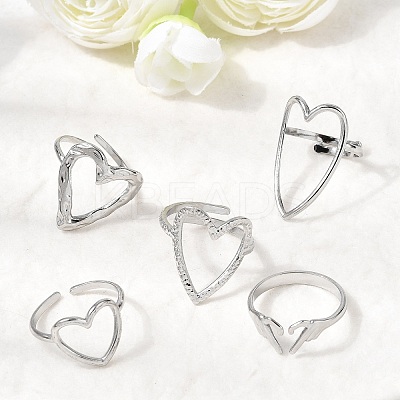 5Pcs 304 Stainless Steel Open Cuff Rings for Women RJEW-K313-12P-1