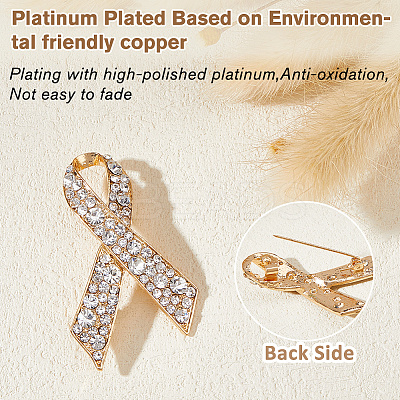 2Pcs Awareness Ribbon Alloy Rhinestone Brooches for for Backpack Clothes JEWB-FH0002-19G-1