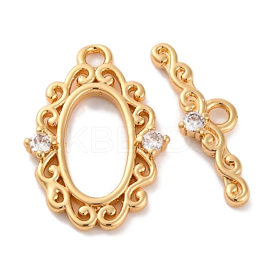 Brass Micro Pave Clear Cubic Zirconia Toggle Clasps KK-S403-17G-1