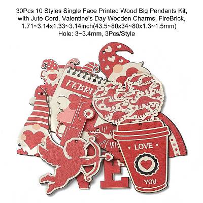 30Pcs 10 Styles Single Face Printed Wood Big Pendants Kit WOOD-CJC0011-11-1