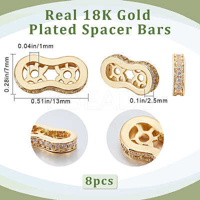 8Pcs Brass Micro Pave Cubic Zirconia Spacer Bars ZIRC-BBC0002-04-1
