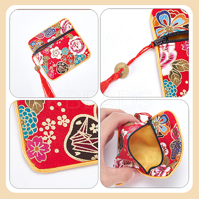 6Pcs 6 Styles Square Cloth Jewelry Packing Pouches Drawstring Bags with Tassel ABAG-WR0001-05-1
