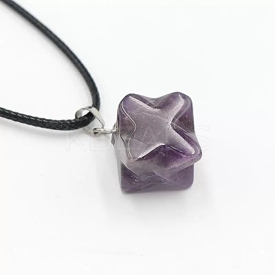 Natural Amethyst Geometric Hexagram Star Pendant Necklaces with Black Cords VZ1120-9-1