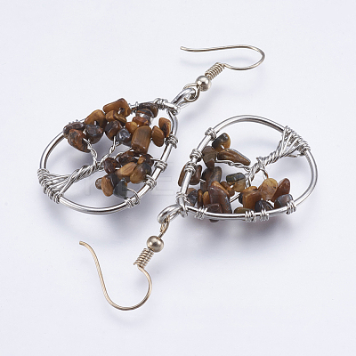 Natural Gemstone Dangle Earrings EJEW-F147-H-1