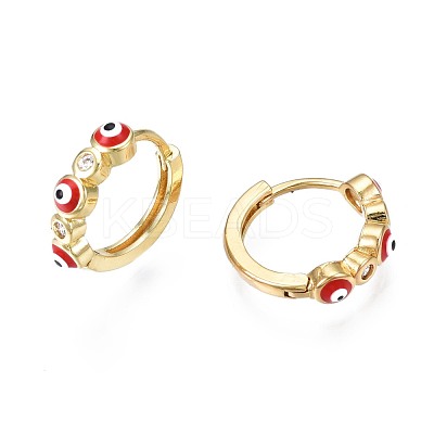 Clear Cubic Zirconia Evil Eye Huggie Hoop Earrings with Enamel EJEW-N015-18B-1