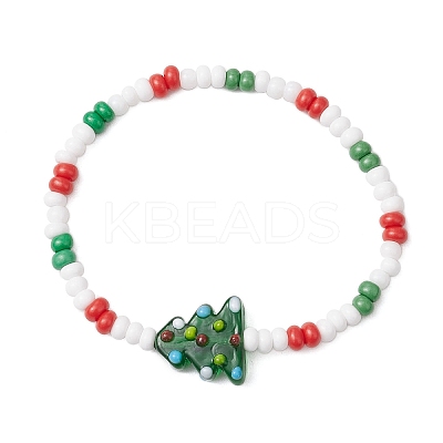 Christmas Glass Seed & Handmade Lampwork Beads Stretch Bracelets for Women BJEW-MZ00197-02-1