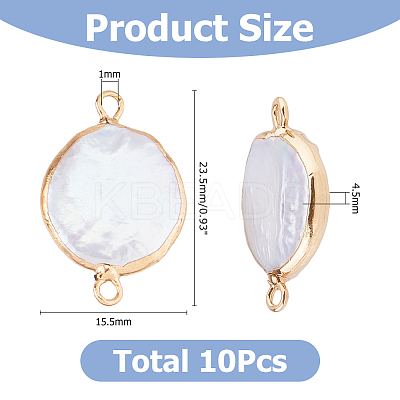 10Pcs Electroplated Natural Keshi Pearl Flat Round Connector Charms PEAR-HS0001-11-1
