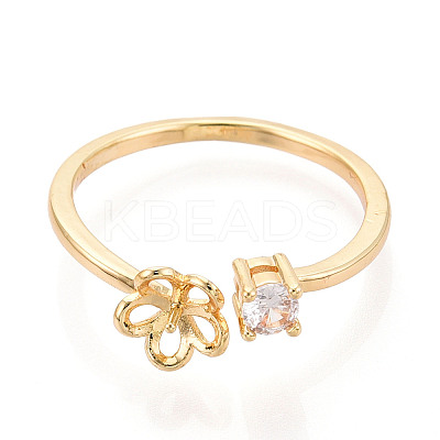 Flower Brass Micro Pave Cubic Zirconia Cup Peg Ring Settings X-KK-N274-15G-1