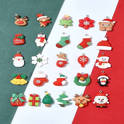 26Pcs 26 Styles Christmas Theme Opaque Resin Pendants RESI-FS0001-74-1
