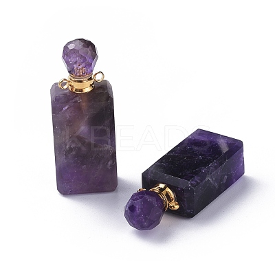 Faceted Natural Amethyst Openable Perfume Bottle Pendants G-P435-C-02G-1