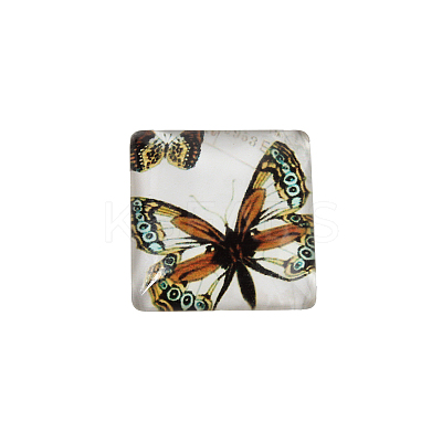 Butterfly Printed Glass Square Cabochons GGLA-N001-10mm-C-1