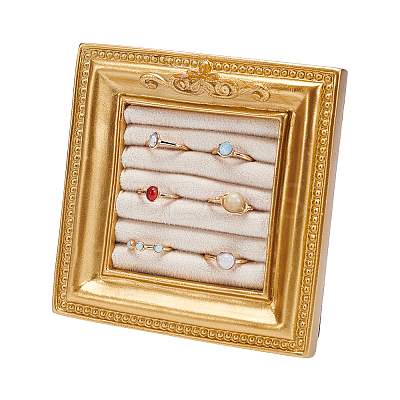 Square Photo Frame Resin Ring Organizer Stands with Velvet Mat ODIS-WH0031-50-1