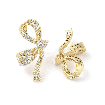 Left and Right Bowknot Brass Micro Pave Clear Cubic Zirconia Stud Earrings EJEW-L285-009G-1
