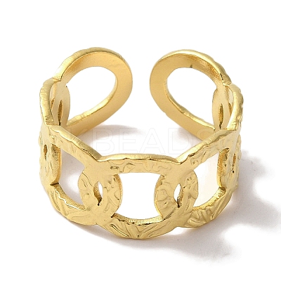 PVD Vacuum Plating 201 Stainless Steel Curb Chain Open Cuff Rings for Women RJEW-C092-16G-1