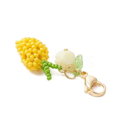 Handmade Glass Seed Beads Mango Pendnat Decorations HJEW-MZ00348-1