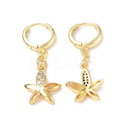 Clear Cubic Zirconia Flower Dangle Hoop Earrings EJEW-B017-16G-1