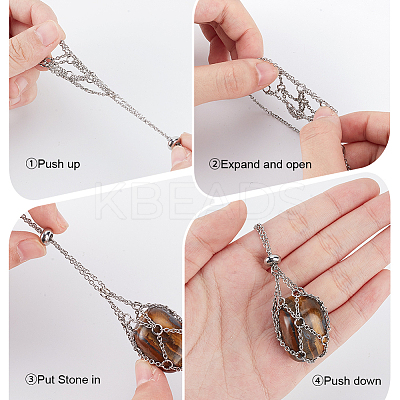 3Pcs 3 Styles 304 Stainless Steel Macrame Pouch Necklace Making for Gemstone Nuggets NJEW-BBC0001-24-1