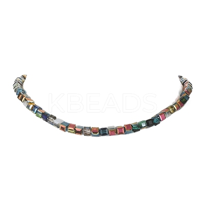 Glass Cube Beaded Necklace with 304 Stainless Steel Clasps NJEW-JN04400-1