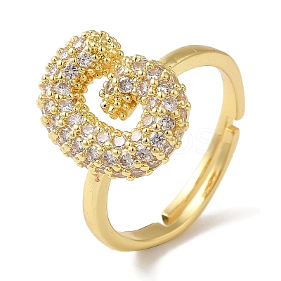 Rack Plating Letter Brass Micro Pave Clear Cubic Zirconia Adjustable Rings for Women KK-S391-03G-G-1