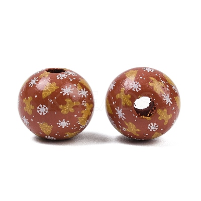 Christmas Printed Schima Wood European Beads WOOD-I015-01J-1