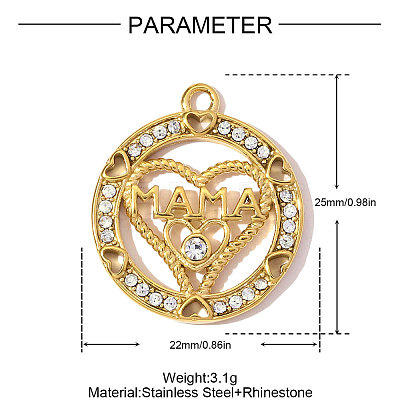 Mother's Day 304 Stainless Steel Rhinestone Pendants STAS-OY008-88G-1
