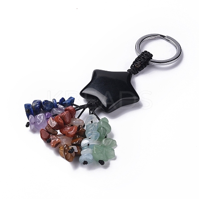 Natural & Synthetic Mixed Gemstone Star with Mixed Gemstone Chips Beaded Tassel Keychains KEYC-P012-01P-1