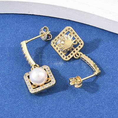 Square Brass Micro Pave Clear Cubic Zirconia Dangle Stud Earrings EJEW-C172-05G-1