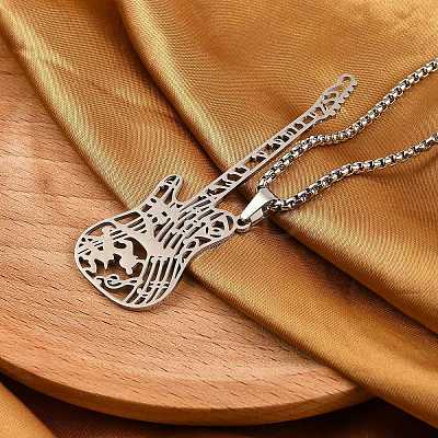 201 Stainless Steel Hollow Guitar Pendant Box Chain Necklaces LS-NJEW-M086-03P-1