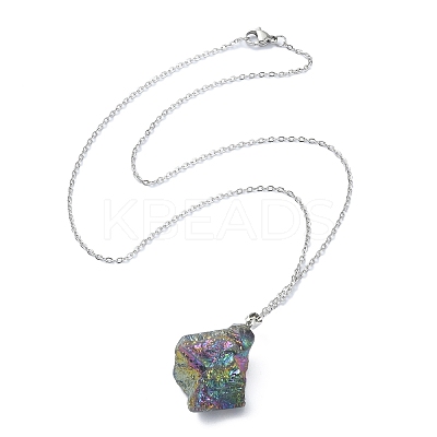 Natural Mixed Gemstone Nugget Pendant Necklace with 304 Stainless Steel Chains NJEW-JN04385-1