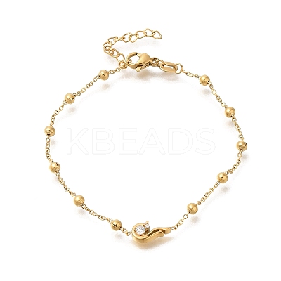 304 Stainless Steel with Cubic Zirconia Link Bracelets STAS-Z103-02G-01-1