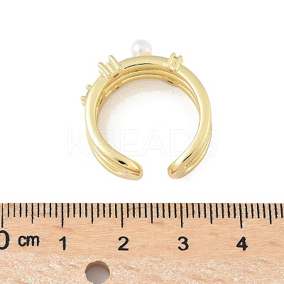Brass Micro Pave Cubic Zirconia ABS Imitation Pearl Cuff Rings RJEW-D307-02G-B-1