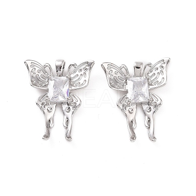 Brass Micro Pave Clear Cubic Zirconia Pendants KK-E068-VC405-1