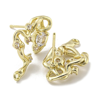 Brass Cubic Zirconia Stud Earring Findings KK-R154-11G-1