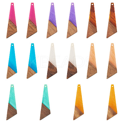 16Pcs 8 Colors Resin & Wood Pendants WOOD-TA0002-70-1