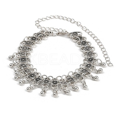 Bohemian Flower Tassel Alloy Anklets for Women AJEW-B107-02-1
