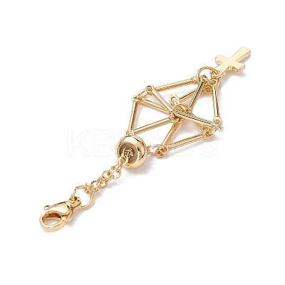 Brass Macrame Pouch Empty Stone Holder Cross Pendant Decoration HJEW-JM01288-1