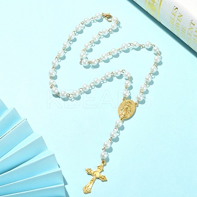 Glass Pearl Rosary Bead Necklaces NJEW-JN04340-1